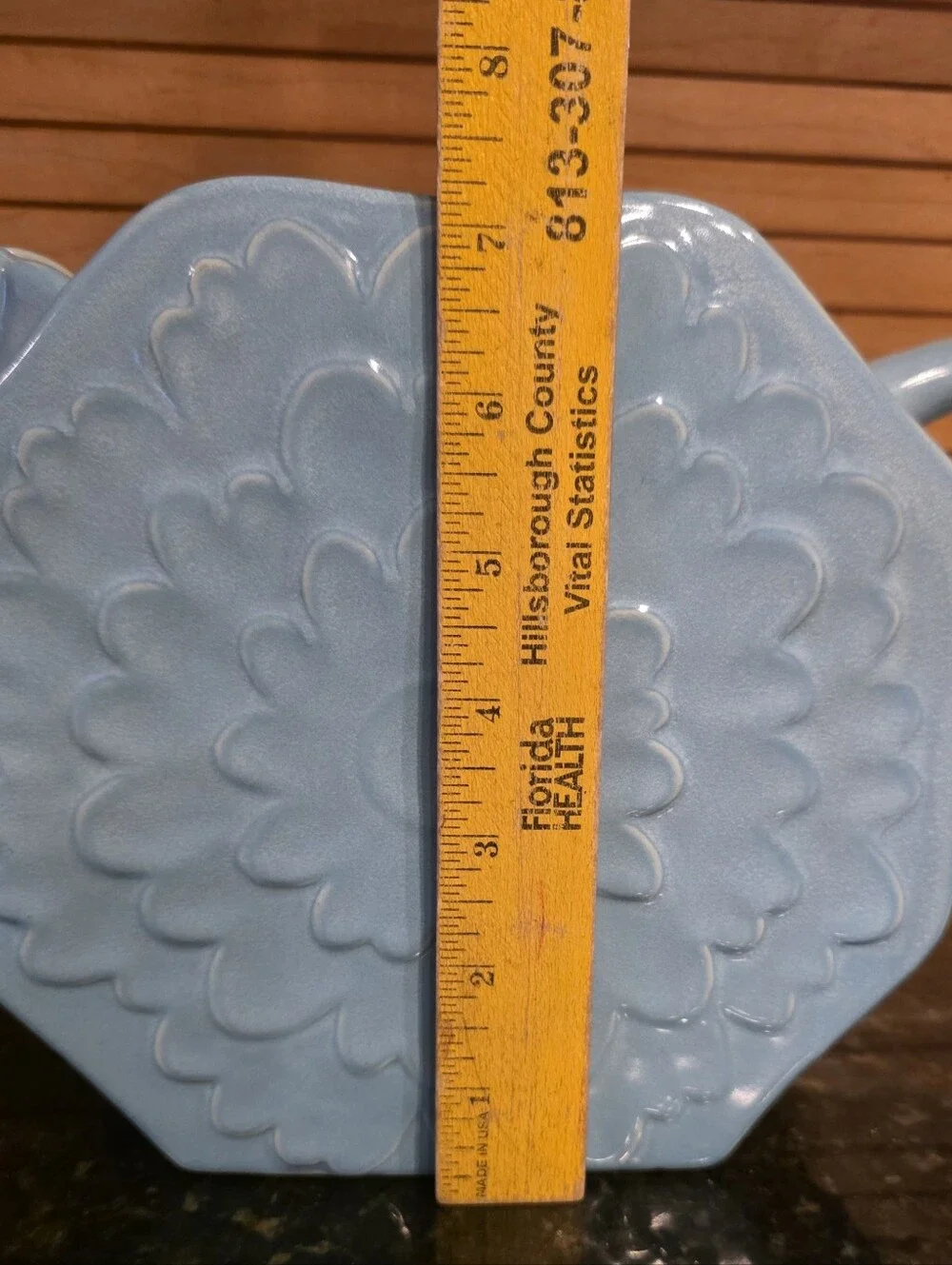 Department 56 Retro Blue Ceramic Pitcher Embossed Flower Motif 8